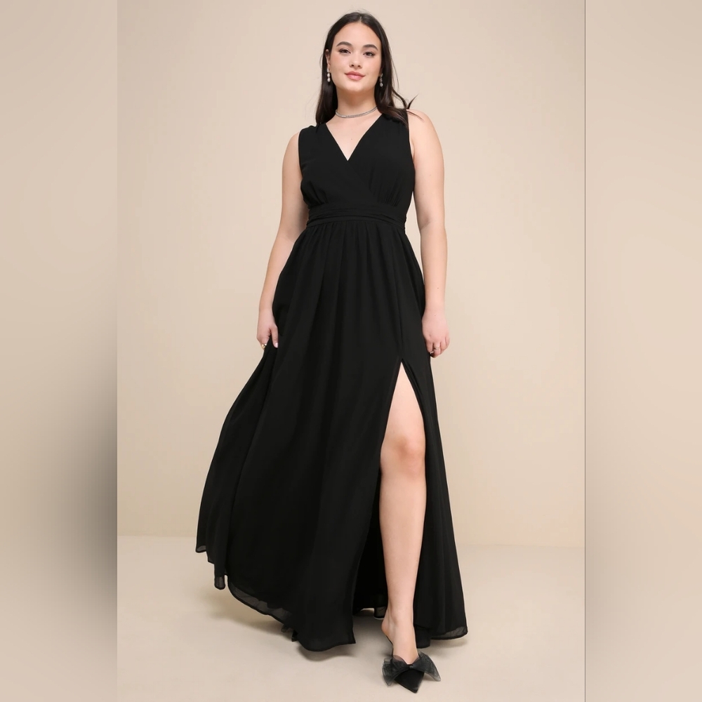 Lulus Thoughts of Hue Black Surplice Maxi Dress Size 2x